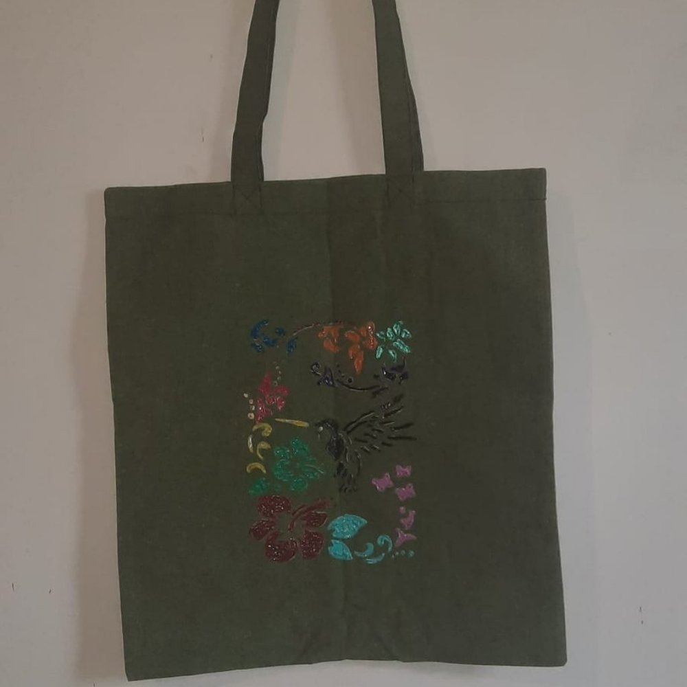 Handmade non-washable 3D painting cotton tote bag
